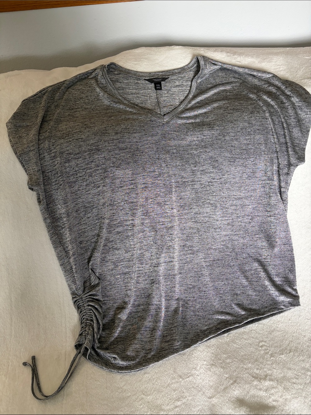 Simply Vera Vera Wang Heather Gray V-Neck Side Ruched Tee